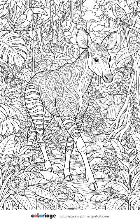 Coloriage okapi dans la forêt