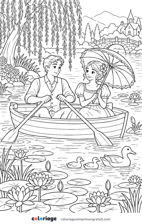 Coloriage barque sur le lac