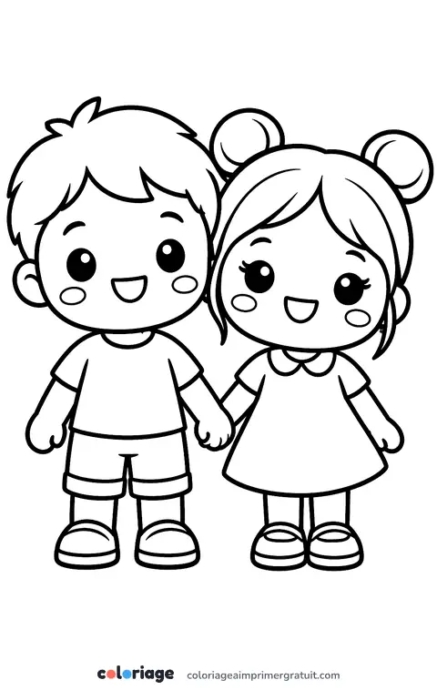 Coloriage petit couple kawaii