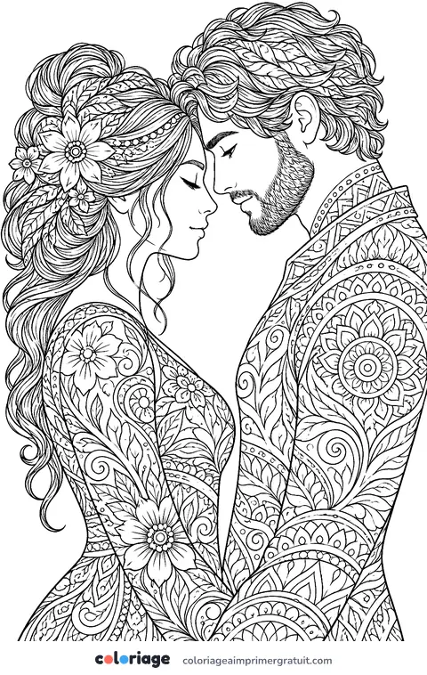 Coloriage couple zentangle