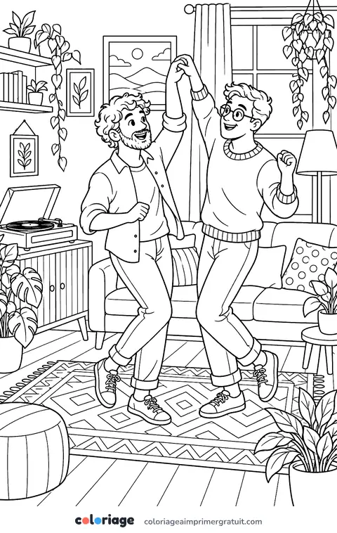 Coloriage danse dans le salon