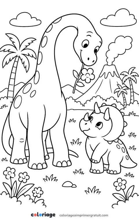 Coloriage dinosaures amoureux