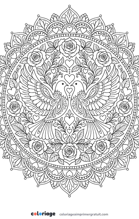 Coloriage mandala des amoureux
