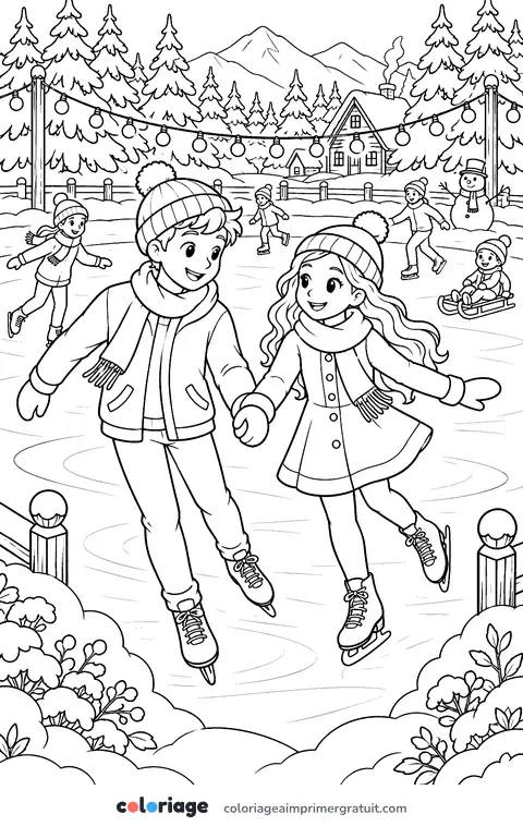 Coloriage patinoire des amoureux