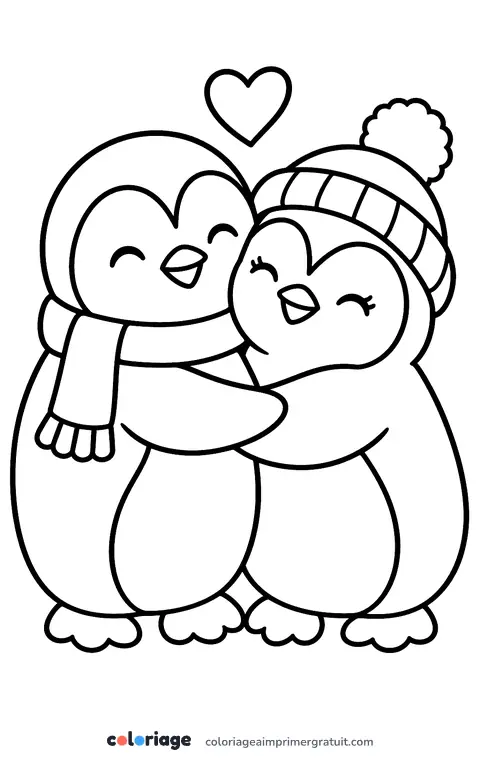 Coloriage pingouins amoureux