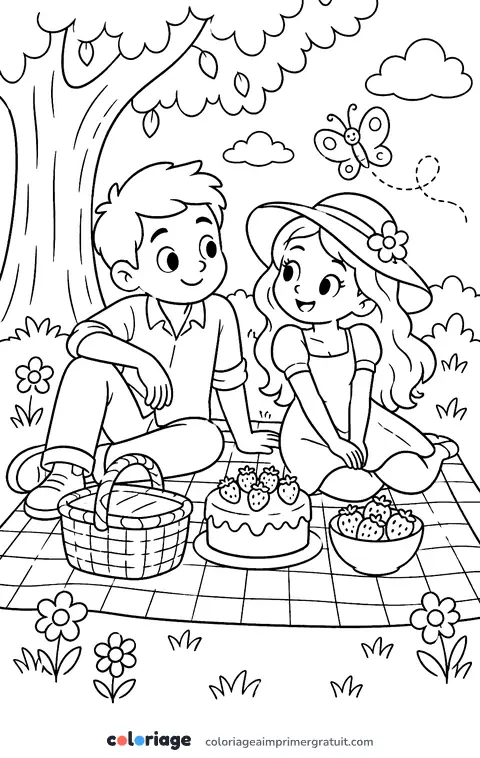 Coloriage pique-nique des amoureux