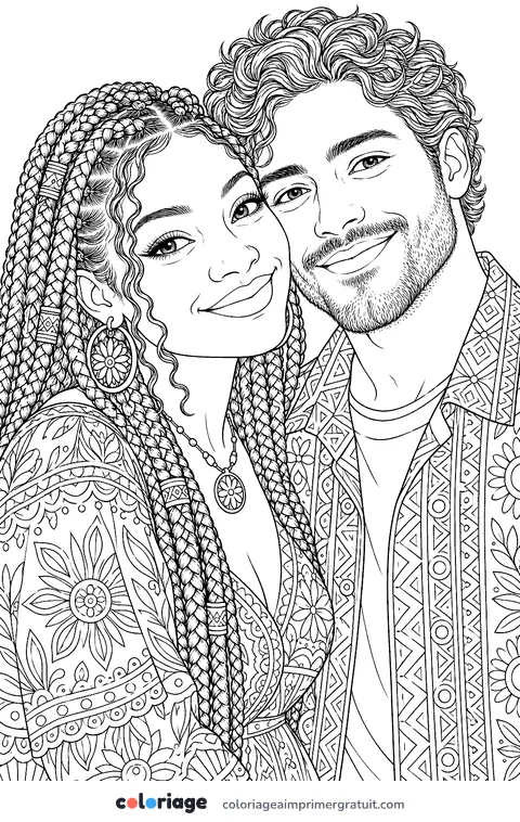 Coloriage portrait réaliste d’un couple