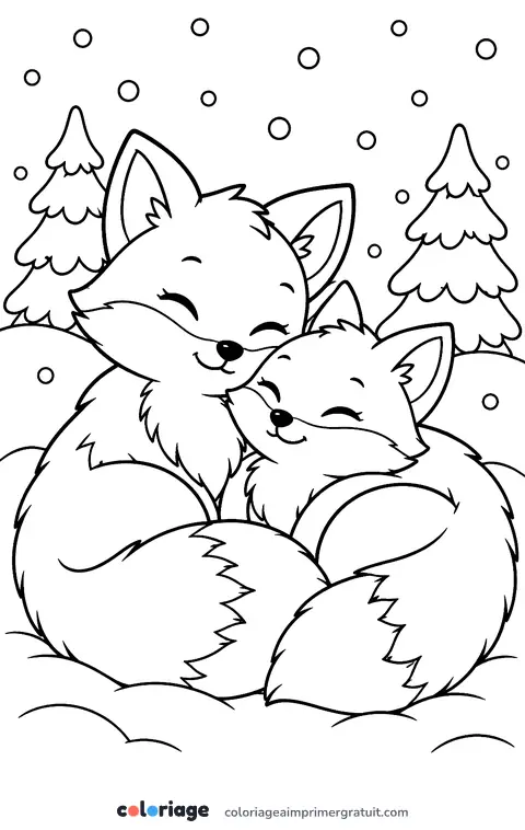 Coloriage renards dans la neige
