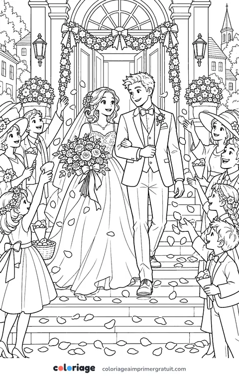 Coloriage sortie des mariés