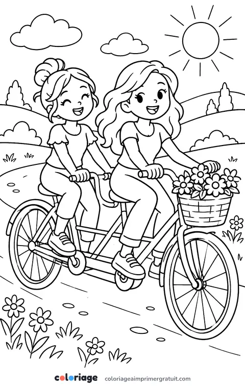 Coloriage balade en tandem