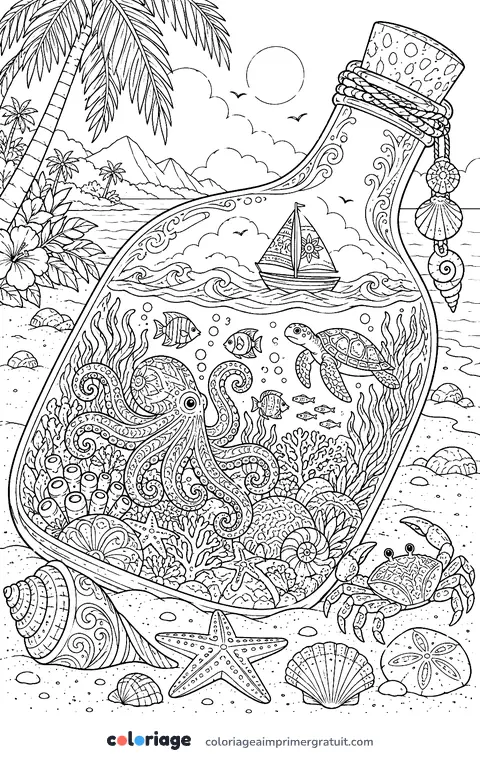 Coloriage océan dans une bouteille