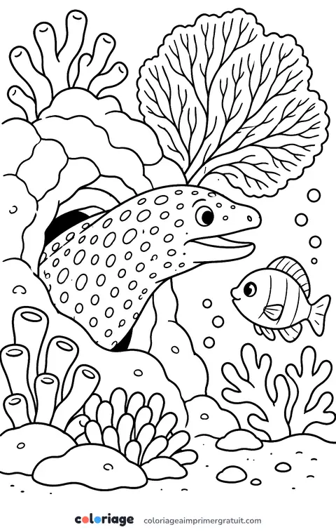 Coloriage murène dans son trou