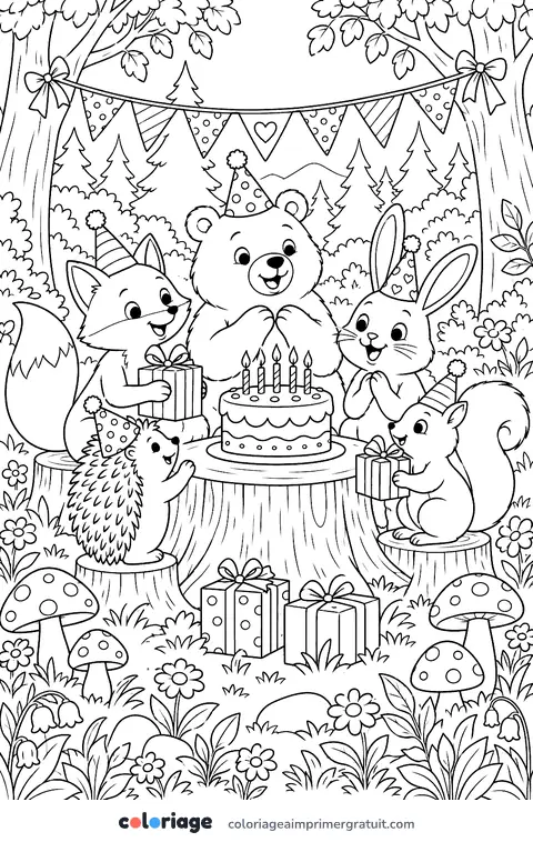 Coloriage fête des animaux de la forêt