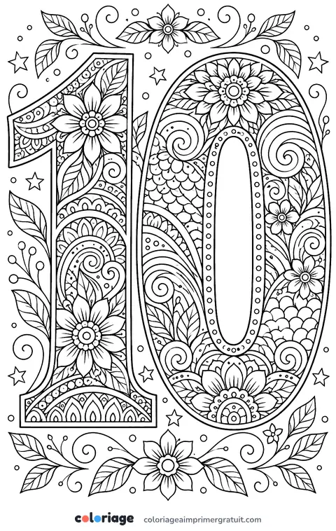 Coloriage chiffre 10 zentangle