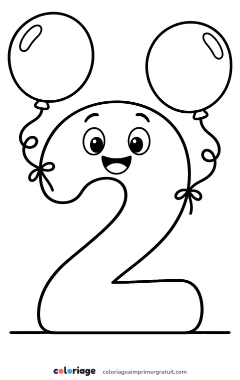 Coloriage chiffre 2 et ballons