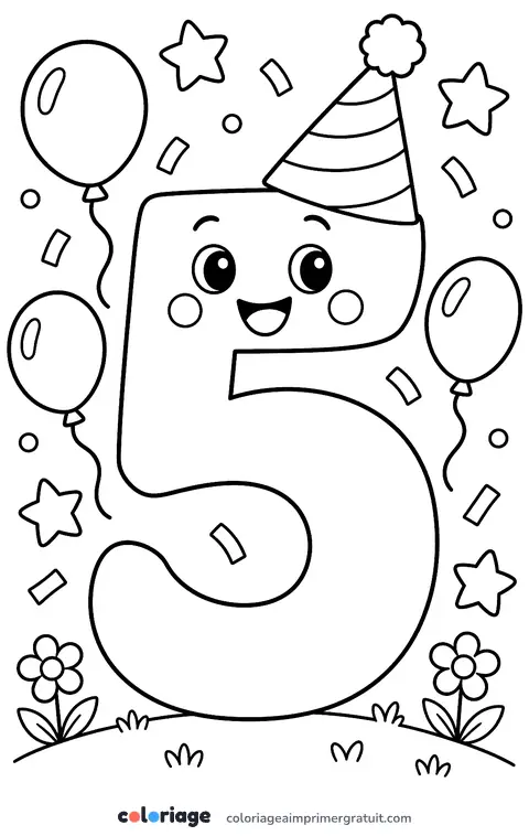 Coloriage grand chiffre 5