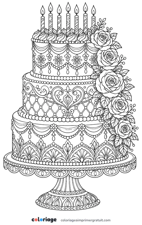 Coloriage gâteau à motifs fins