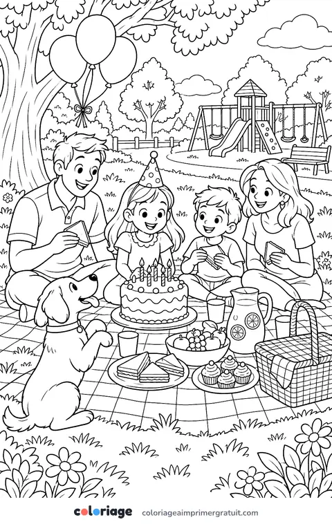 Coloriage anniversaire au parc