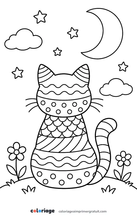 Coloriage chat à motifs