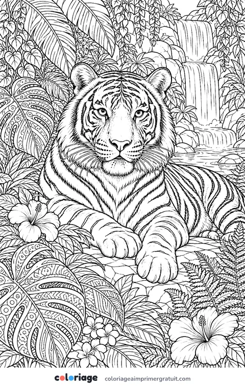 Coloriage tigre dans la jungle