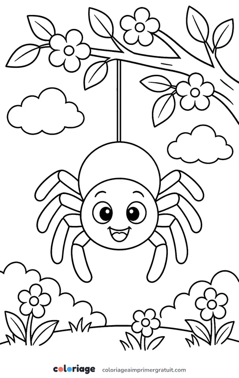 Coloriage araignée qui se balance