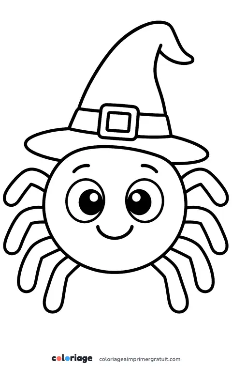 Coloriage araignée au chapeau de sorcière