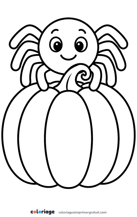 Coloriage araignée sur une citrouille