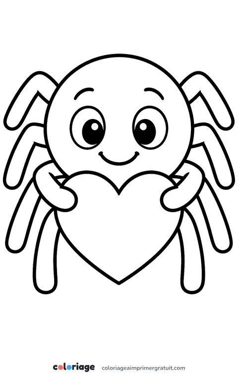 Coloriage araignée et son cœur