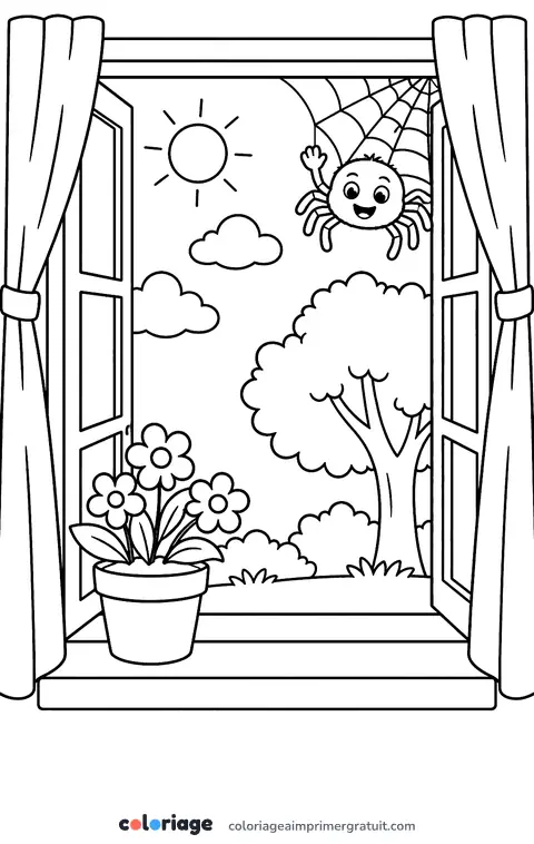 Coloriage araignée à la fenêtre
