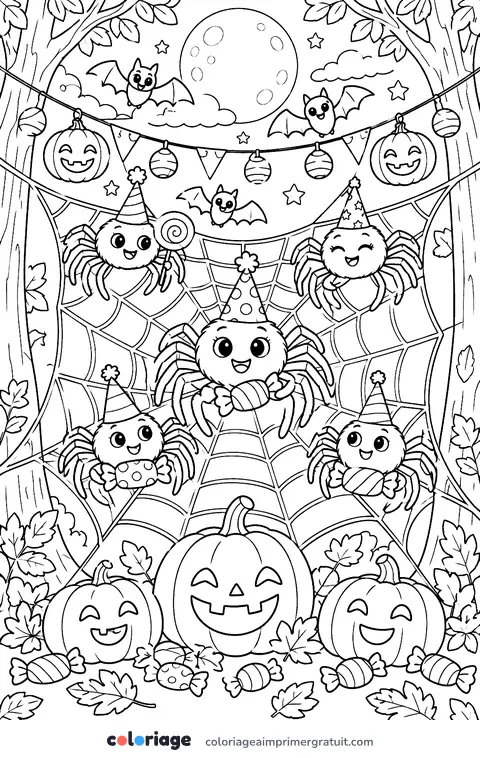 Coloriage fête d’Halloween des araignées