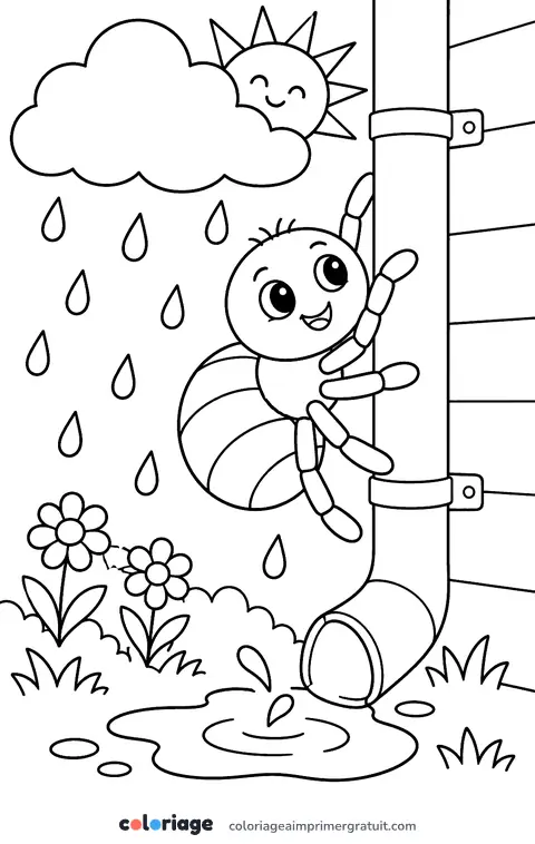 Coloriage araignée qui grimpe à la gouttière