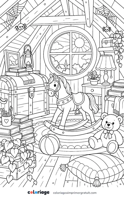 Coloriage les araignées du grenier