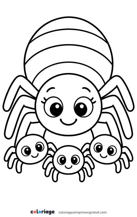 Coloriage maman araignée et ses bébés