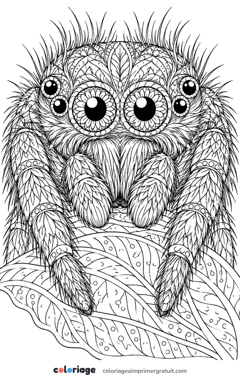 Coloriage portrait d’araignée sauteuse