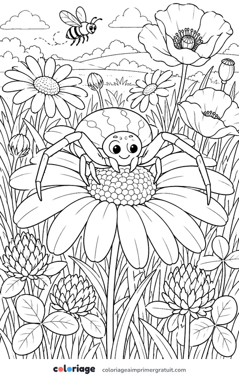 Coloriage thomise sur sa fleur