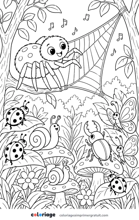 Coloriage araignée musicienne