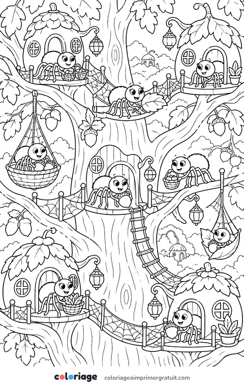 Coloriage le village des araignées