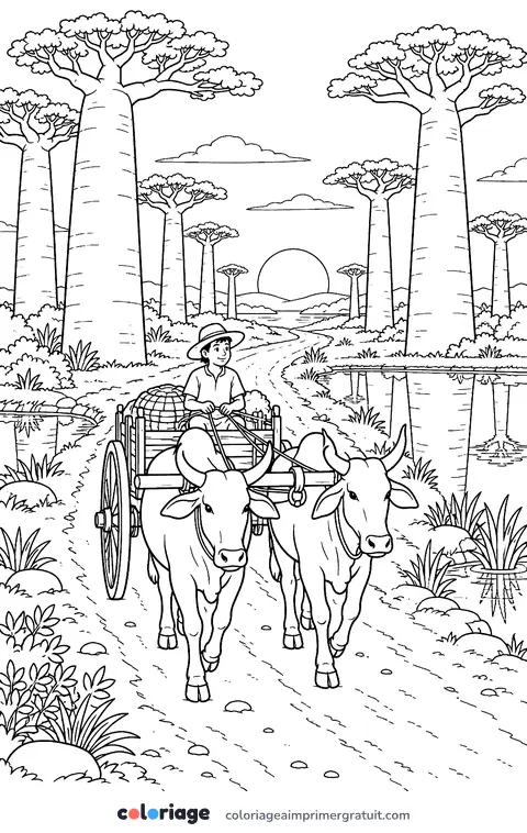 Coloriage allée de baobabs