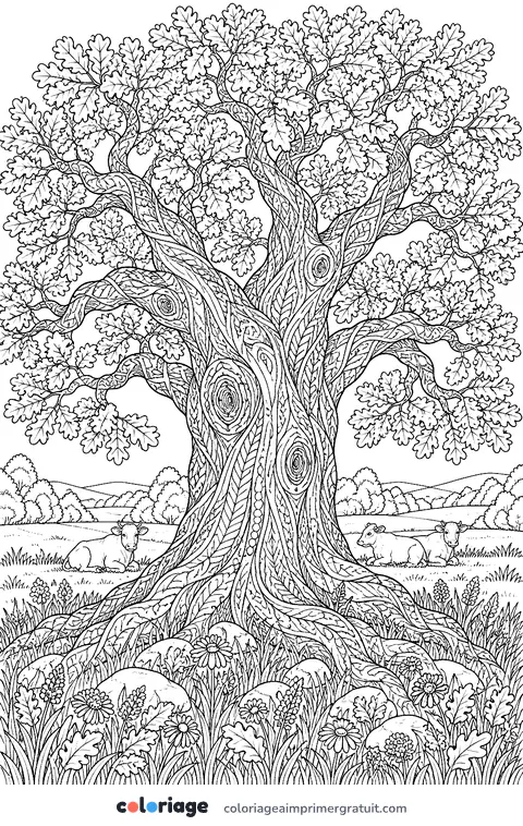 Coloriage chêne réaliste