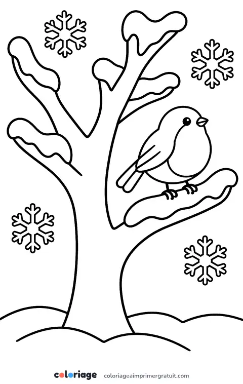 Coloriage arbre en hiver