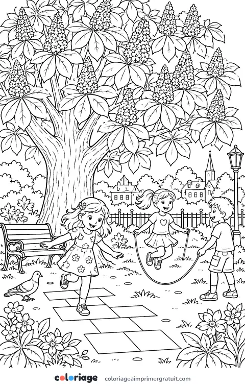 Coloriage marronnier en fleurs