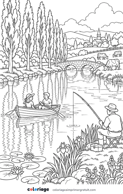 Coloriage peupliers au bord de l’eau