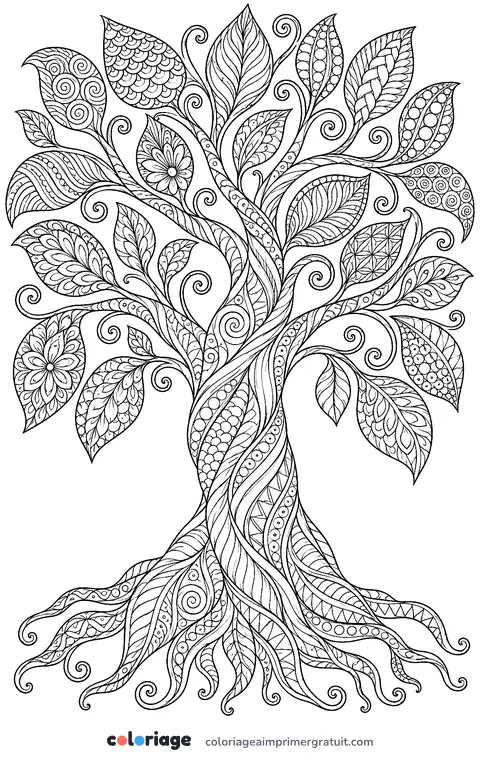 Coloriage arbre zentangle