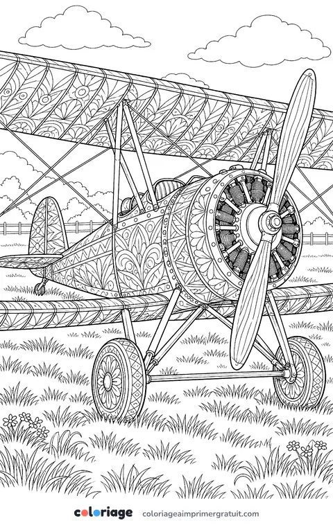 Coloriage biplan réaliste