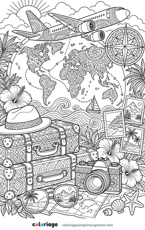 Coloriage carnet de voyage