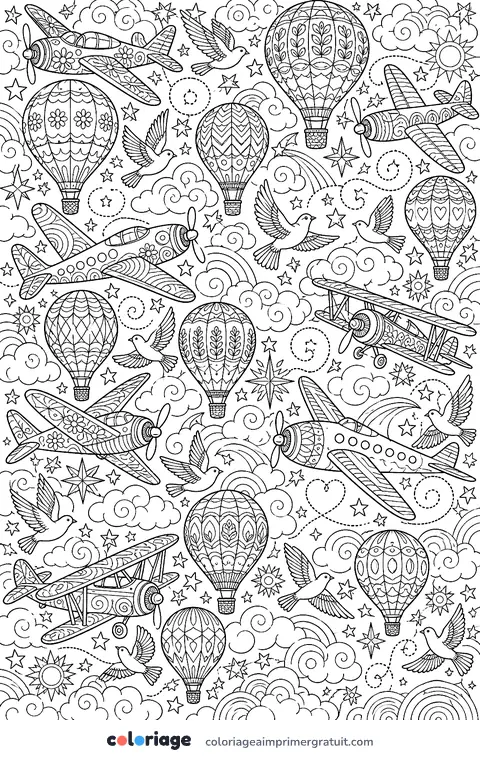Coloriage ciel d’avions