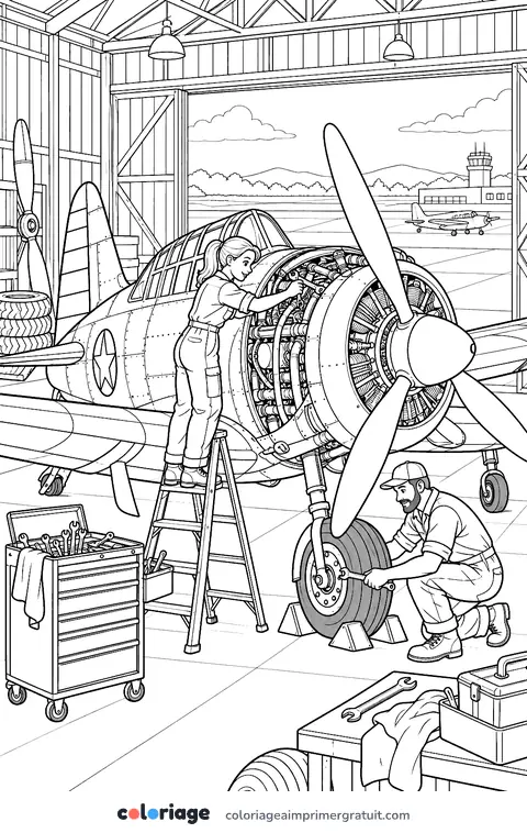 Coloriage dans le hangar