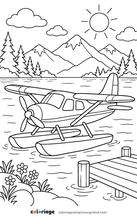 Coloriage hydravion sur le lac