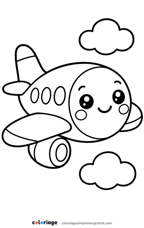 Coloriage avion kawaii