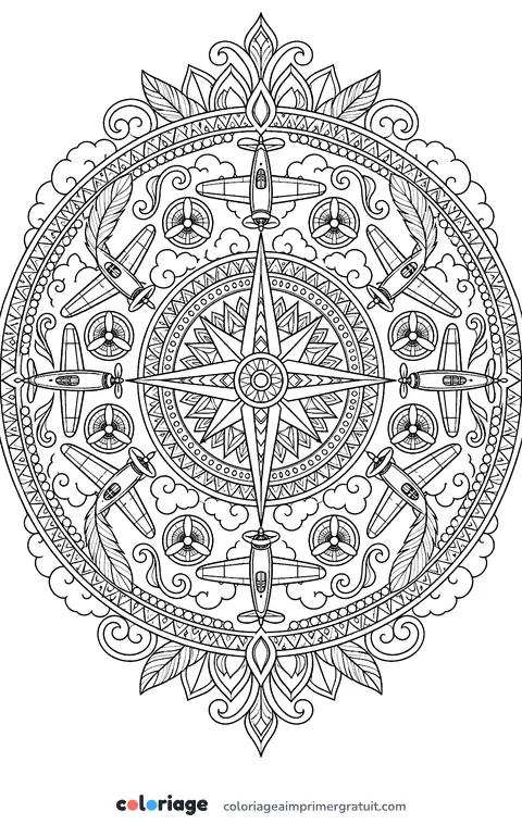Coloriage mandala des avions
